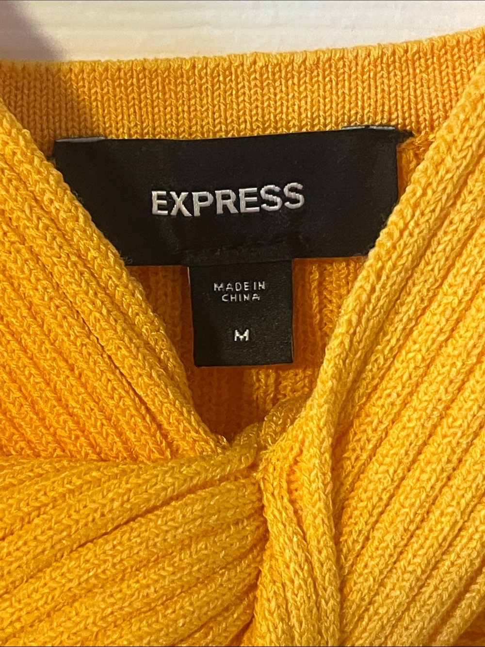 Express Yellow Ribbed Twist-Front Dress - Picture 3 of 9
